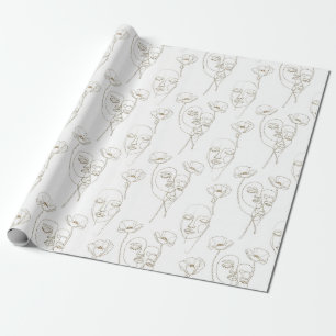 Schwarz-weißes vintage-blumen-Gesichtslinienmuster Geschenkpapier