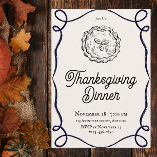 Schwarz-weißes Vintage-Thanksgiving-Dinner Einladung