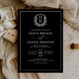 Schwarz-weißes Wappen Monogram Elegante Hochzeit Einladung