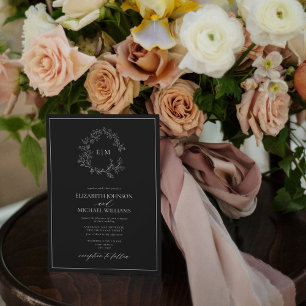 Schwarz-weißes Wappen Monogram Foto Hochzeit Einladung