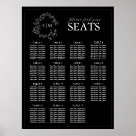 Schwarz-weißes Wappen Monogram Hochzeitssitze Poster