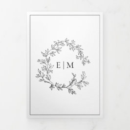 Schwarz-weißes Wappen Monogram Wedding Dreifach Gefaltete Einladung
