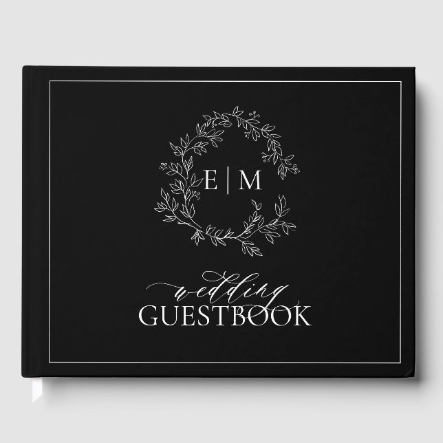 Schwarz-weißes Wappen Monogram Wedding Gästebuch (Vorderseite)