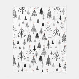Schwarz-weißes Weihnachtsbaummuster Minimalistisch Fleecedecke