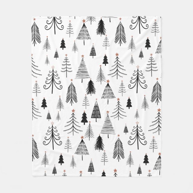 Schwarz-weißes Weihnachtsbaummuster Minimalistisch Fleecedecke (Vorderseite)