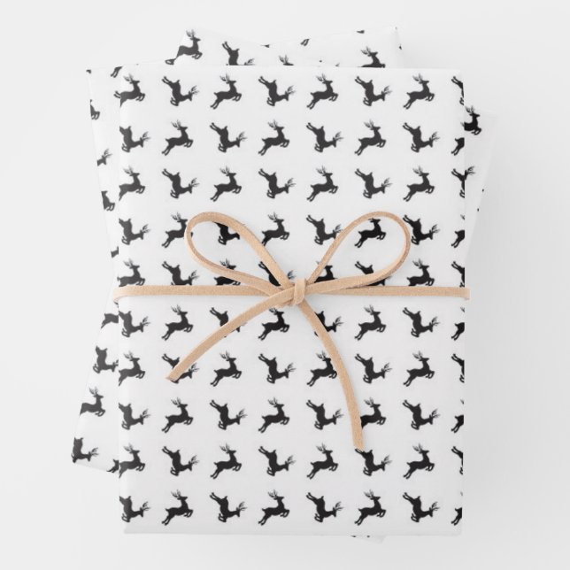 Schwarz-weißes Weihnachtswrapping-Papier für Reind Geschenkpapier Set (Beispiel)