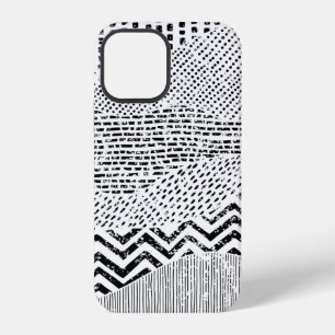 Schwarz-weißes wellenförmiges Muster. Handgezeichn iPhone 12 Hülle