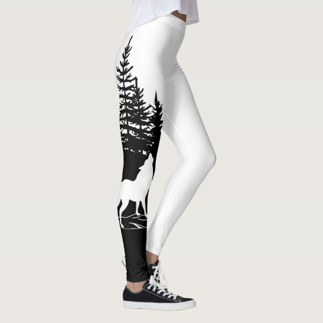 Schwarz-weißes Wolf-Design Leggings (Rechts)
