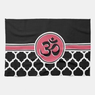 Schwarz-weißes Yoga-Symbol in Rosa Geschirrtuch
