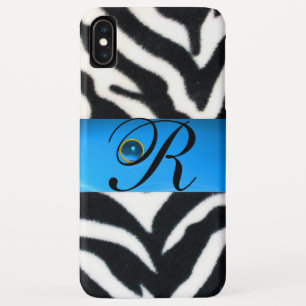 SCHWARZ-WEISSES ZEBRA FUR AQUA BLUE GEM MONOGRAM, Case-Mate iPhone HÜLLE