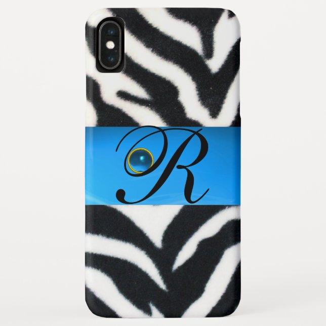 SCHWARZ-WEISSES ZEBRA FUR AQUA BLUE GEM MONOGRAM, Case-Mate iPhone HÜLLE (Rückseite)