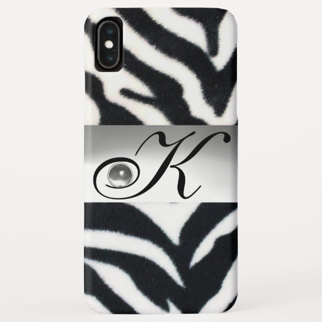 SCHWARZ-WEISSES ZEBRA FUR GRAY GEM MONOGRAM, Case-Mate iPhone HÜLLE (Rückseite)