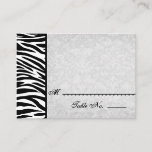 Schwarz-weißes Zebra mit Grunge Damask-Platzkarten Platzkarte