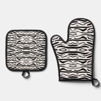 Schwarz-weißes Zebra- oder Tigermuster Ofenhandschuh & Topflappen-Set