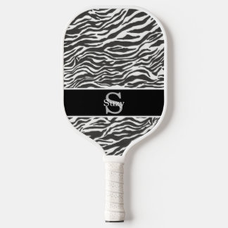 Schwarz-weißes Zebra-Tiermuster Anfangsmonogramm Pickleball Schläger