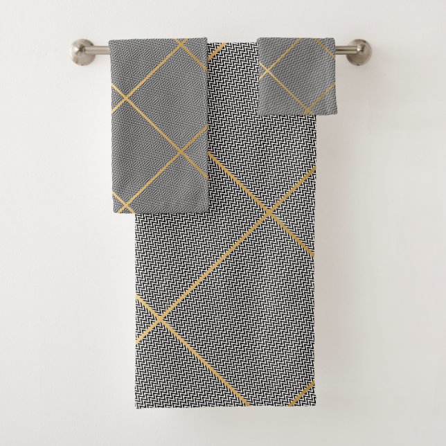 SCHWARZ-WEISSES ZICKZACK ABSTRAKTES BADEZIMMER BADHANDTUCH SET (Insitu)