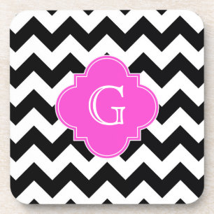 Schwarz-weißes Zickzack heißes Rosa Quatrefoil Untersetzer