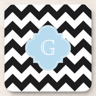 Schwarz-weißes Zickzack lt Blue Quatrefoil Getränkeuntersetzer