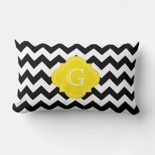 Schwarz-weißes Zickzack Zig-Zag-Gelbes Monogramm Lendenkissen