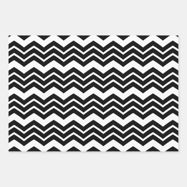 Schwarz-weißes Zigzag Zickzack Muster Geschenkpapier Set (Vorderseite)