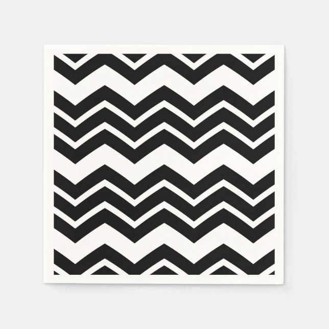 Schwarz-weißes Zigzag Zickzack Muster Serviette (Vorderseite)