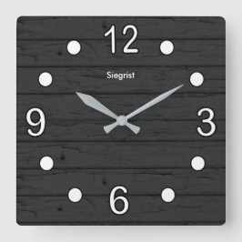 Schwarz-Wetter-Holzstil mit weißen Zahlen Quadratische Wanduhr