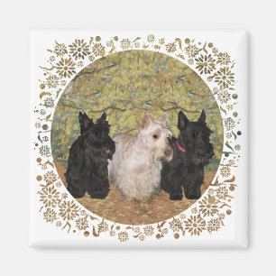 Schwarz & Wheaten Scotties im Herbst Magnet
