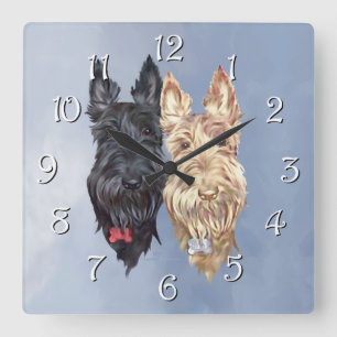 Schwarz & Wheaten Scottish Terrier Quadratische Wanduhr