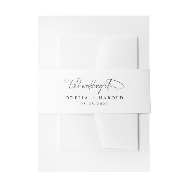 Schwarz | White Classic Elegant Calligraphy Weddin Einladungsbanderole (Vorderseite Beispiel)