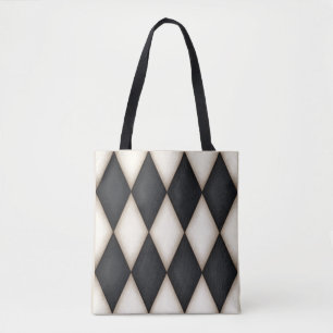 Schwarz. White Diamond Karo Harlequin Pattern Tasche