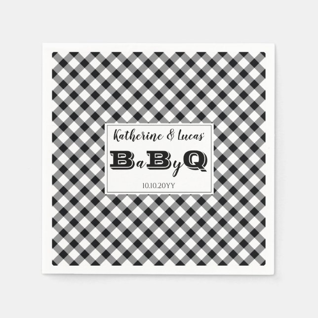 Schwarz | White Karos Baby Q GRILLEN Dusche Napkin Serviette (Vorderseite)