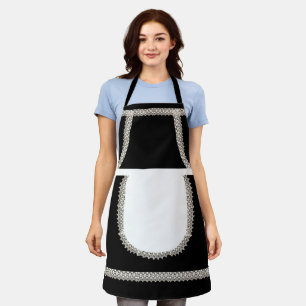 Schwarz  White Lace Französisches Magd Kostüm Schürze