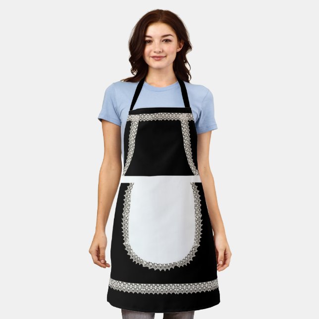 Schwarz | White Lace French Maid Costume Schürze (Getragen)
