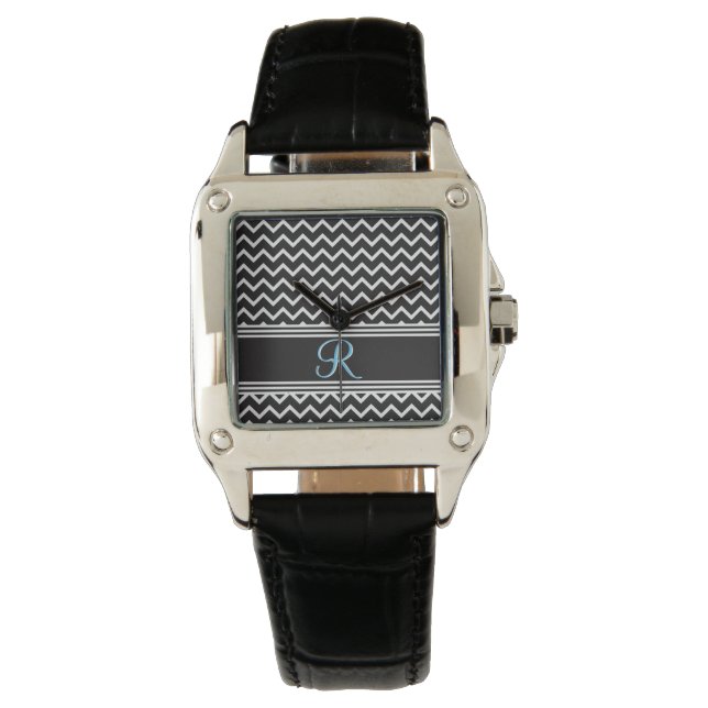 Schwarz | White Zickzack Gothic Zigzag Monogram Armbanduhr (Vorderseite)