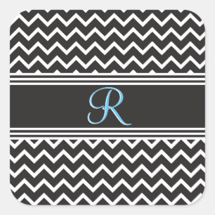 Schwarz   White Zickzack Gothic Zigzag Monogram Quadratischer Aufkleber