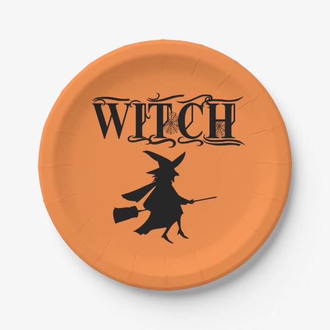 Schwarz-Wicked-Flying-Hexe Halloween Pappteller (Vorderseite)