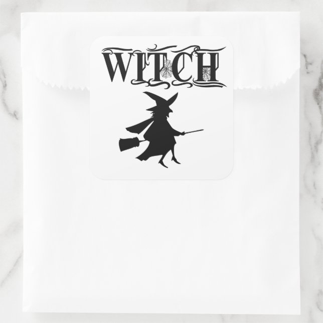 Schwarz-Wicked-Flying-Hexe Halloween Quadratischer Aufkleber (Tasche)