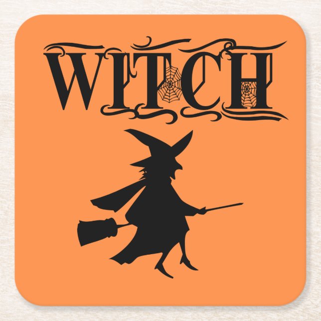 Schwarz-Wicked-Flying-Hexe Halloween Rechteckiger Pappuntersetzer (Vorderseite)