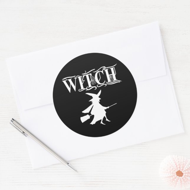 Schwarz-Wicked-Flying-Hexe Halloween Runder Aufkleber (Umschlag)