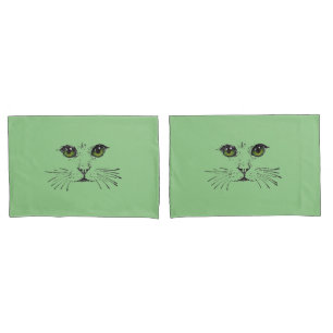 Schwarz zeichnend Katzengesicht Helle grüne Augen Kissenbezug