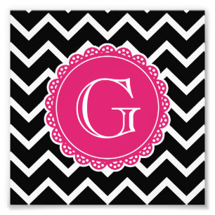 Schwarz-Zickzack-Hot-Pink-Monogramm Fotodruck