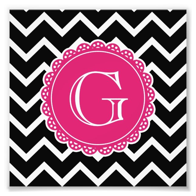 Schwarz-Zickzack-Hot-Pink-Monogramm Fotodruck (Vorne)