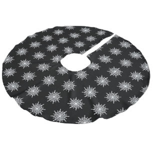 Schwarz-Zierzelt-Kleeblatt Leinenimitat Weihnachtsbaumdecke