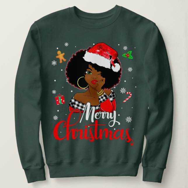 Schwarzafrikanischer Santa Merry Weihnachts-Melan Sweatshirt (Design vorne)
