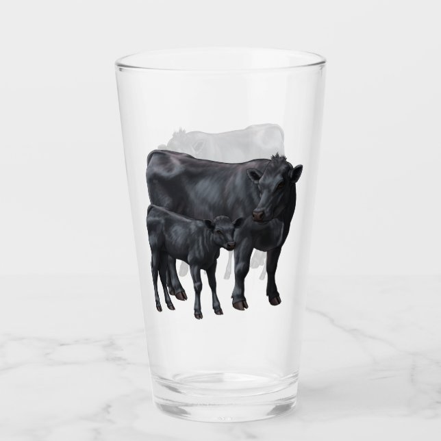 Schwarzanguskühe und Niedliches Kalb Glas (Vorderseite)