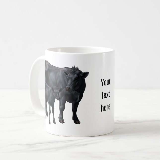Schwarzanguskühe und Niedliches Kalb Kaffeetasse (Vorderseite Links)