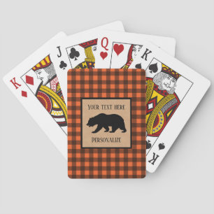 Schwarzbär auf einem orangen, schwarzen Karo perso Spielkarten