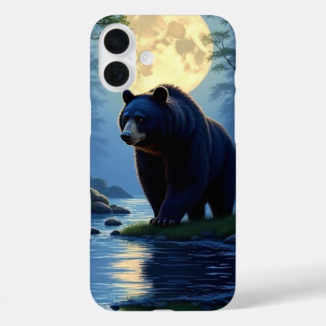 Schwarzbär im Wald am Wasser iPhone 16 Plus Hülle (Rückseite)