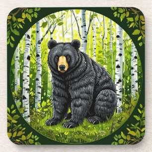 Schwarzbär in einem Birkenwald Getränkeuntersetzer