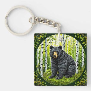 Schwarzbär in einem Birkenwald Schlüsselanhänger